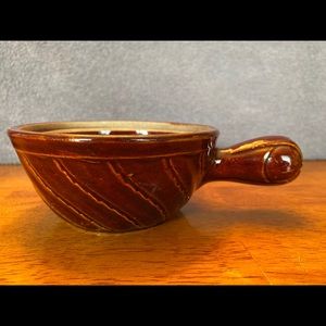 Vintage brown pottery French Onion soup bowl